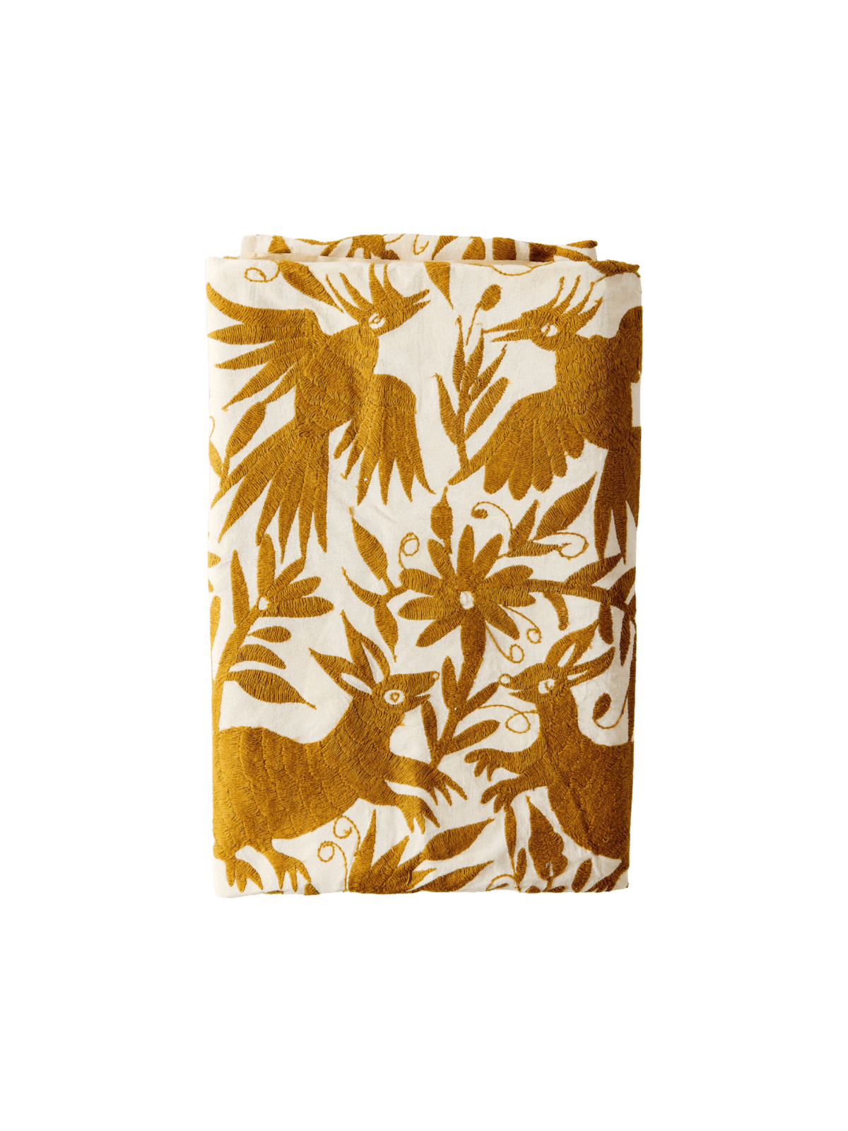 Hand-Embroidered Otomí Tablecloth – Mustard