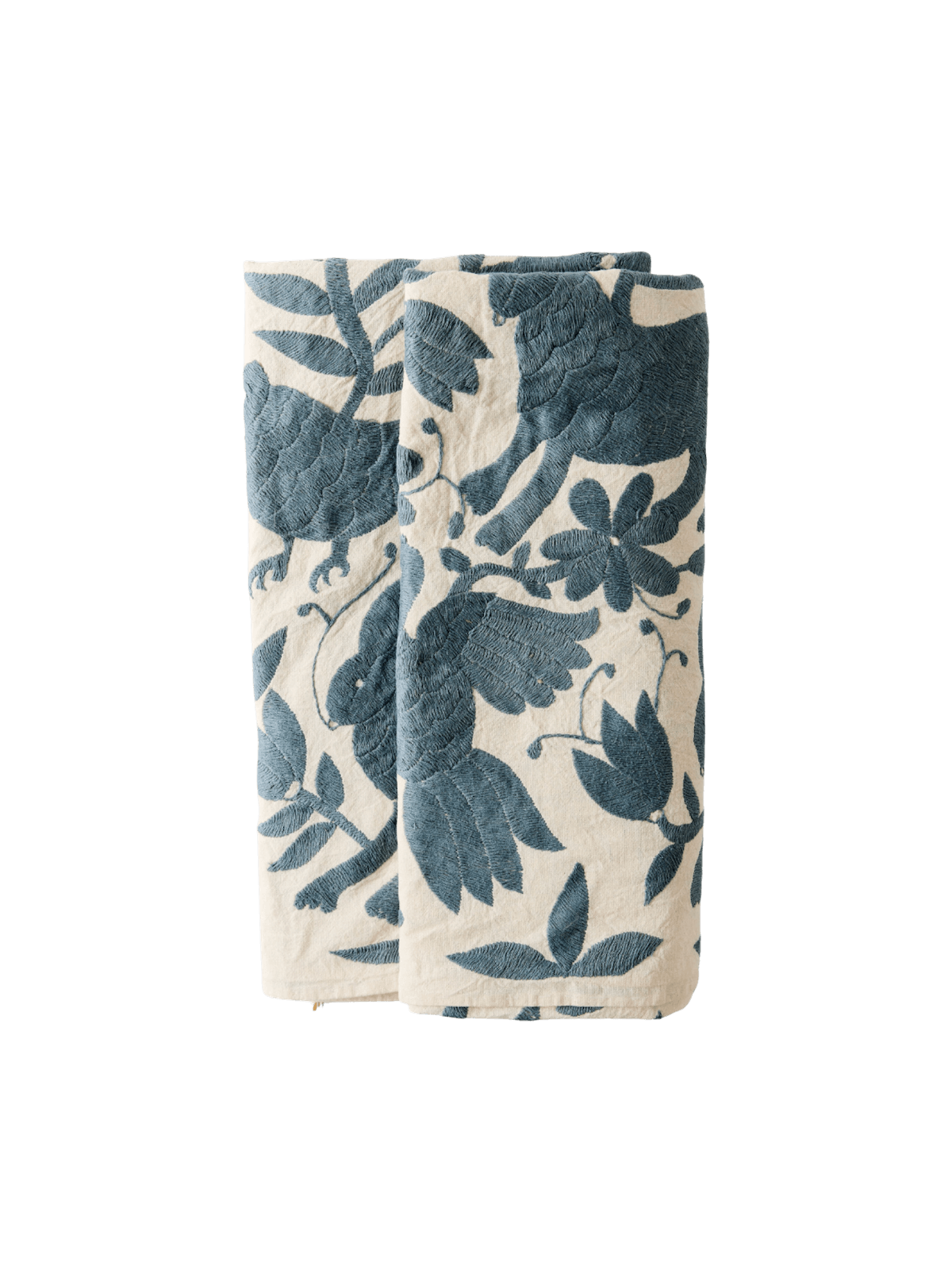 Hand-Embroidered Otomí Tablecloth – Indigo Grey