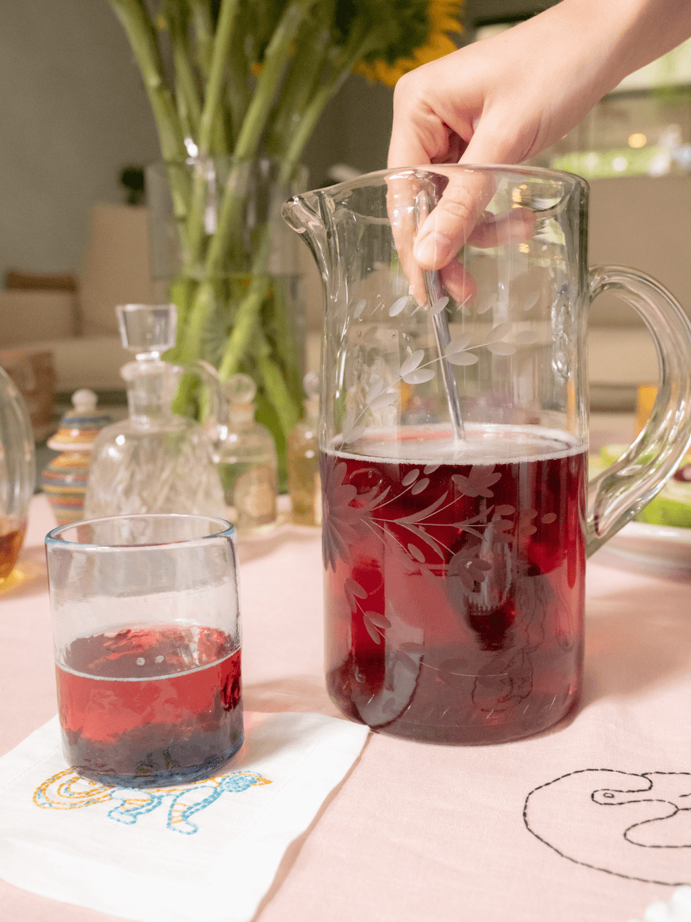 Hand-Etched Glass Pitcher