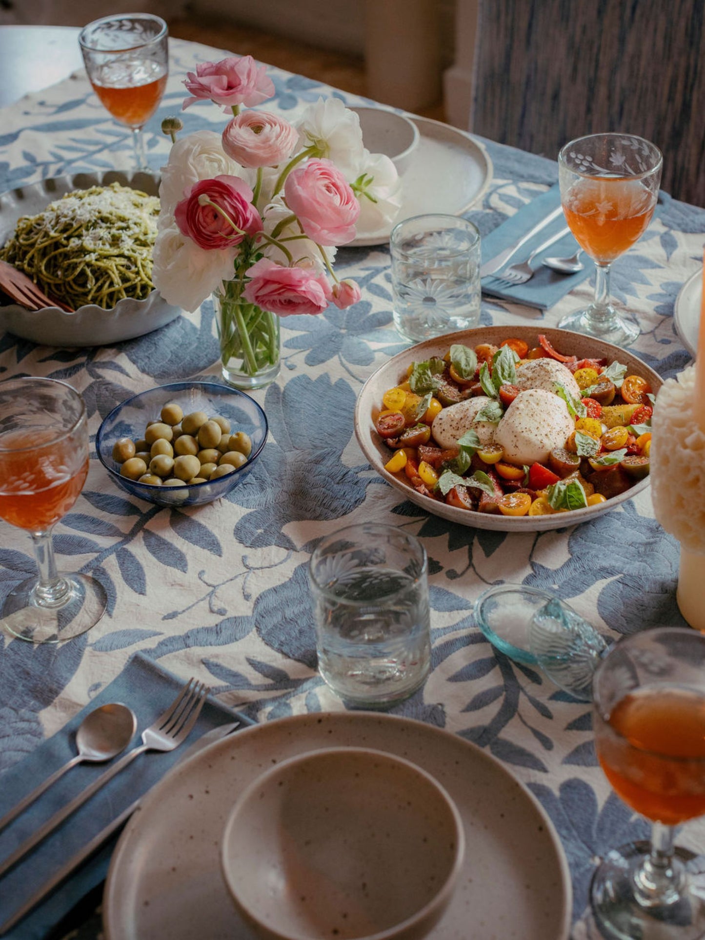 Hand-Embroidered Otomí Tablecloth – Indigo Grey