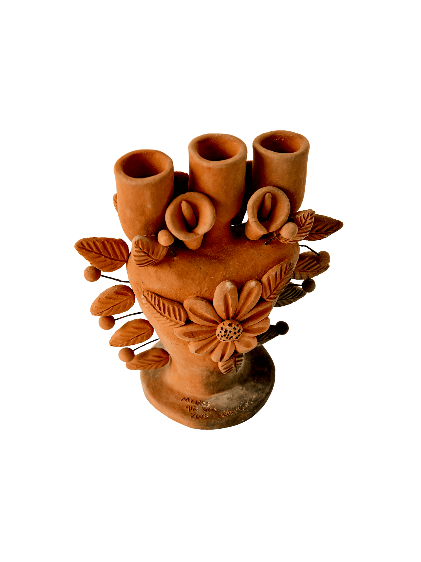 Candelabro de Corazón – Hand-Sculpted Barro Rojo Candleholder