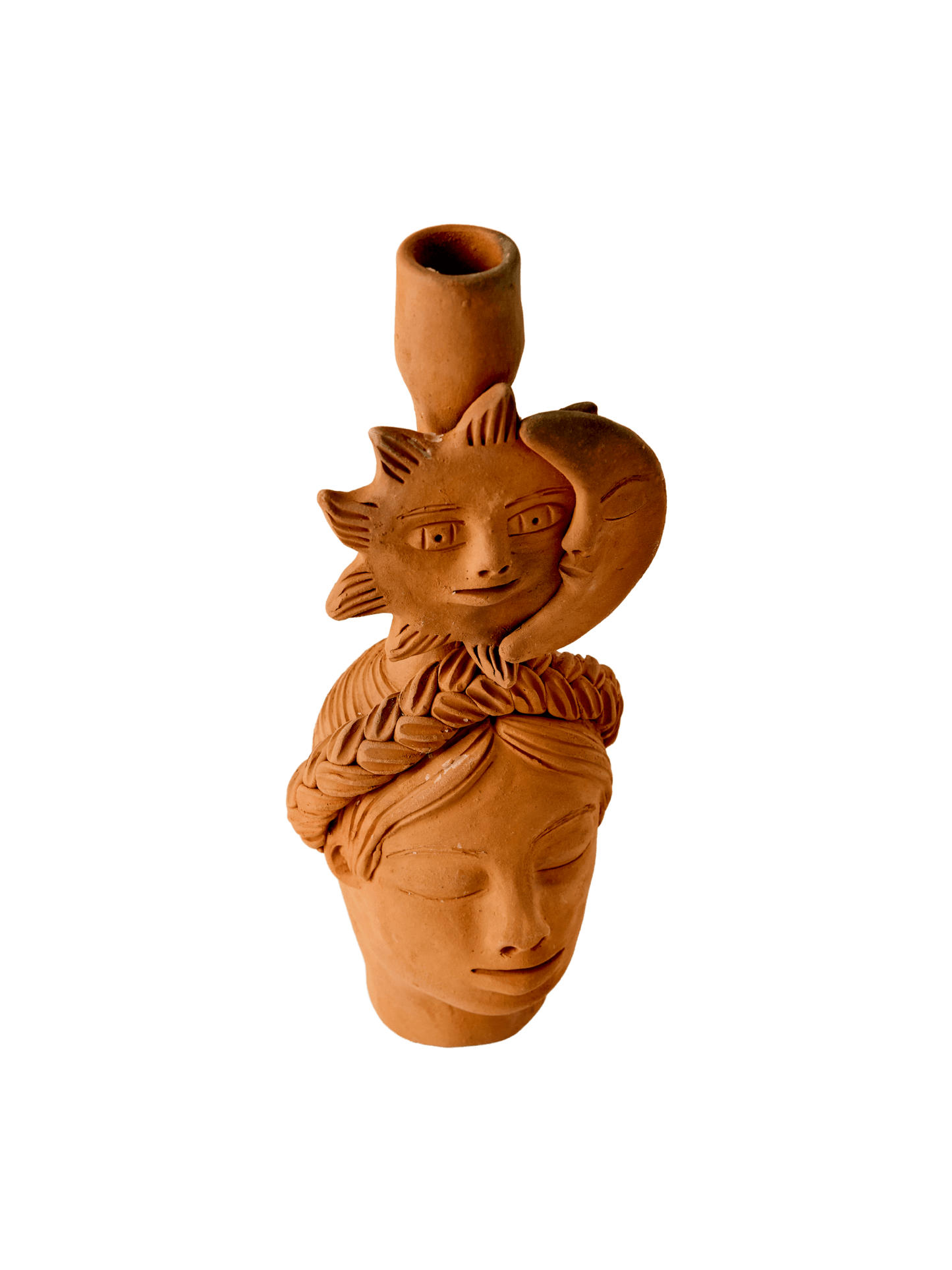 Candelero El Sol y Luna – Hand-Sculpted Barro Rojo Candleholder