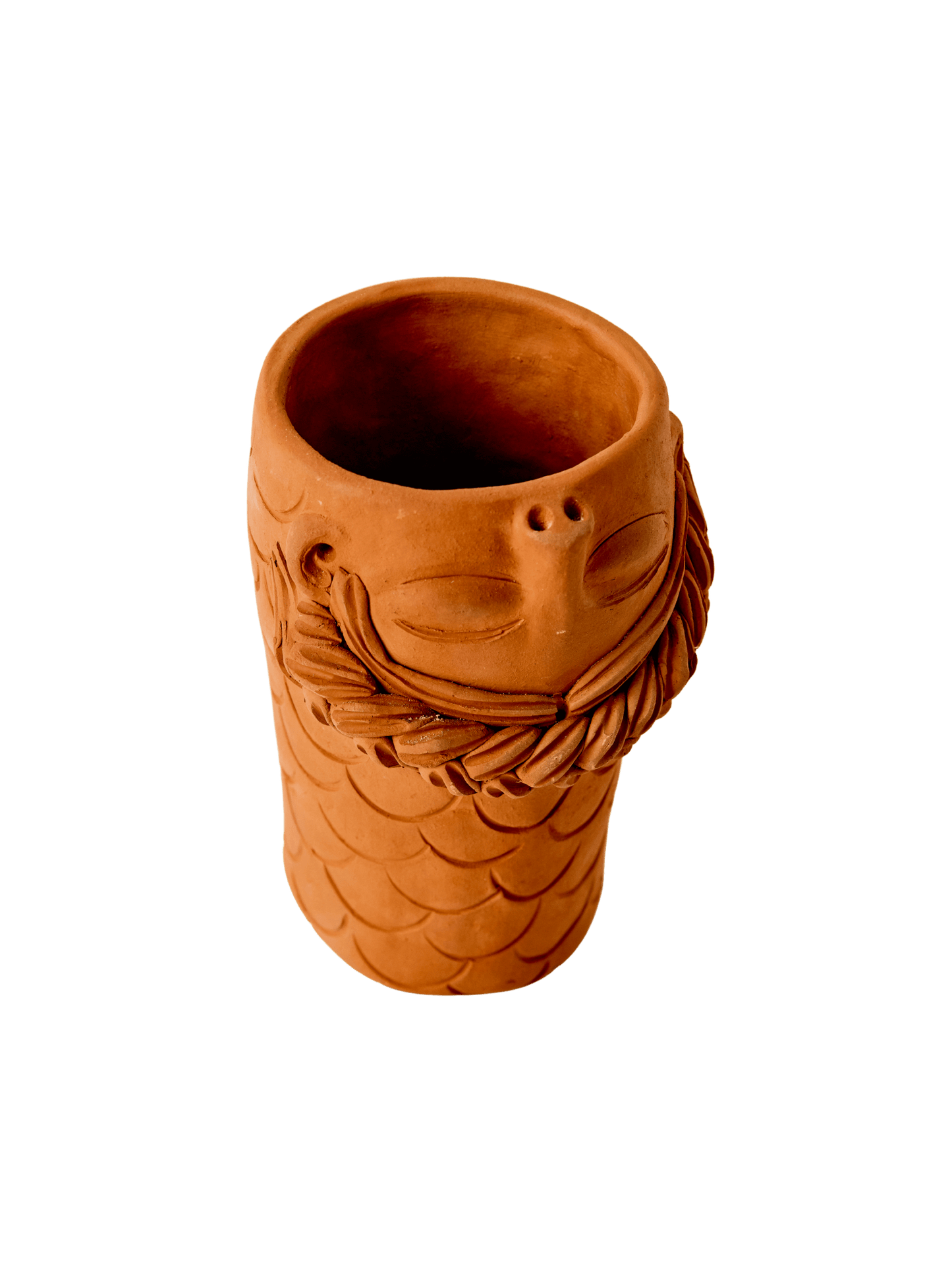 Florero Teresita de Boca con Textura – Hand-Sculpted Barro Rojo Vase