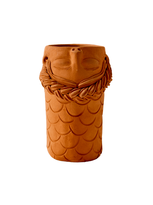 Florero Teresita de Boca con Textura – Hand-Sculpted Barro Rojo Vase