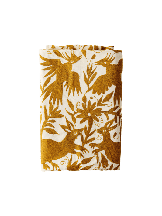 Hand-Embroidered Otomí Tablecloth – Mustard