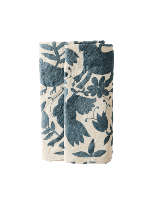 Hand-Embroidered Otomí Tablecloth – Indigo Grey