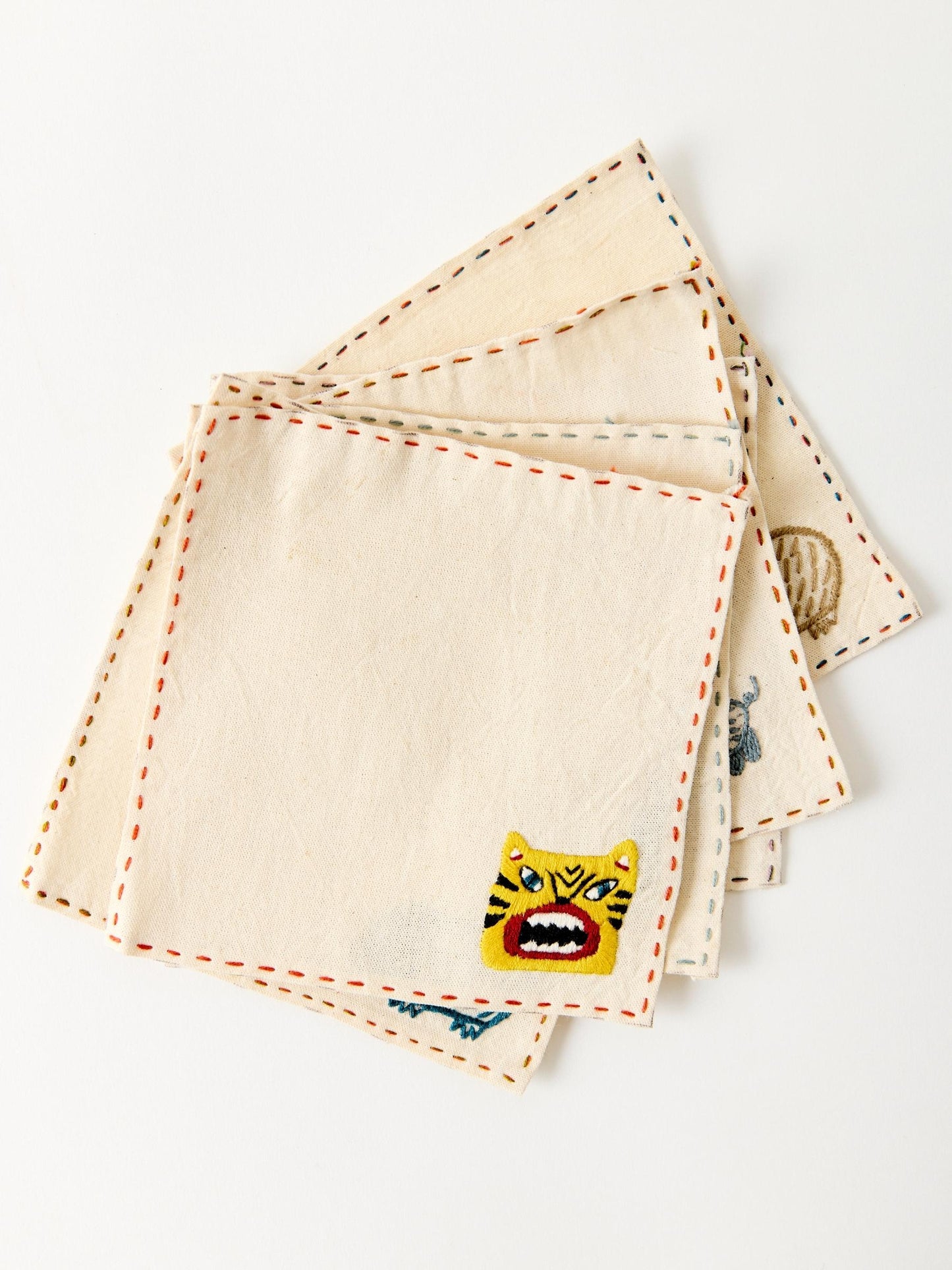 Portavasos Animalia – Set of 6 Hand-Embroidered Cotton Coasters from Chiapas